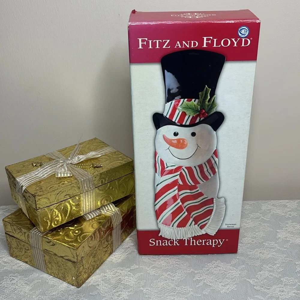 Fitz & Floyd Serving Plate Snack Therapy Snowman Tray Dish Vintage Christmas Red